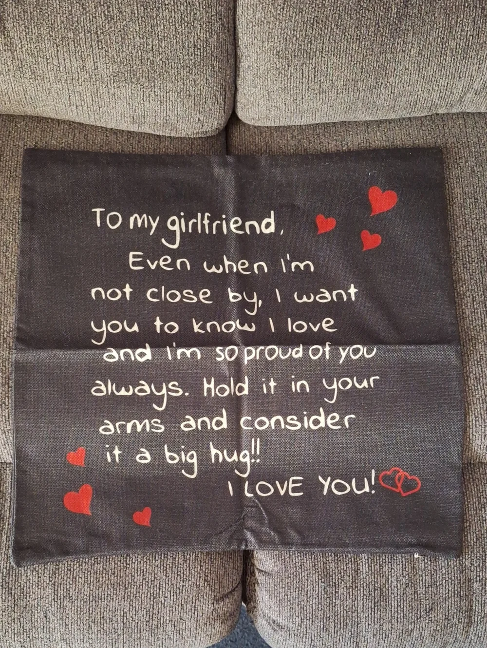Love Message Throw Pillow Cover — Black with Red Hearts